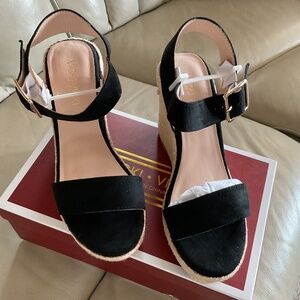 NEW Women’s Vicki Vicki Ankle Strap Espadrilles / WEDGE 4” ~ black ~ size 6.5 ~